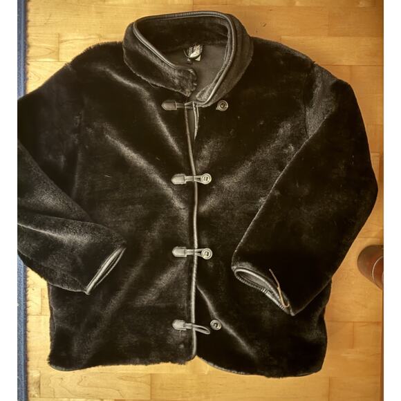 H&M Faux Shearling Frog Closure Black Reversible Funnel Neck XS - Picture 3 of 4